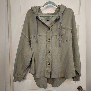American Eagle Outfitters Olive Green Hooded Button-Up Jacket